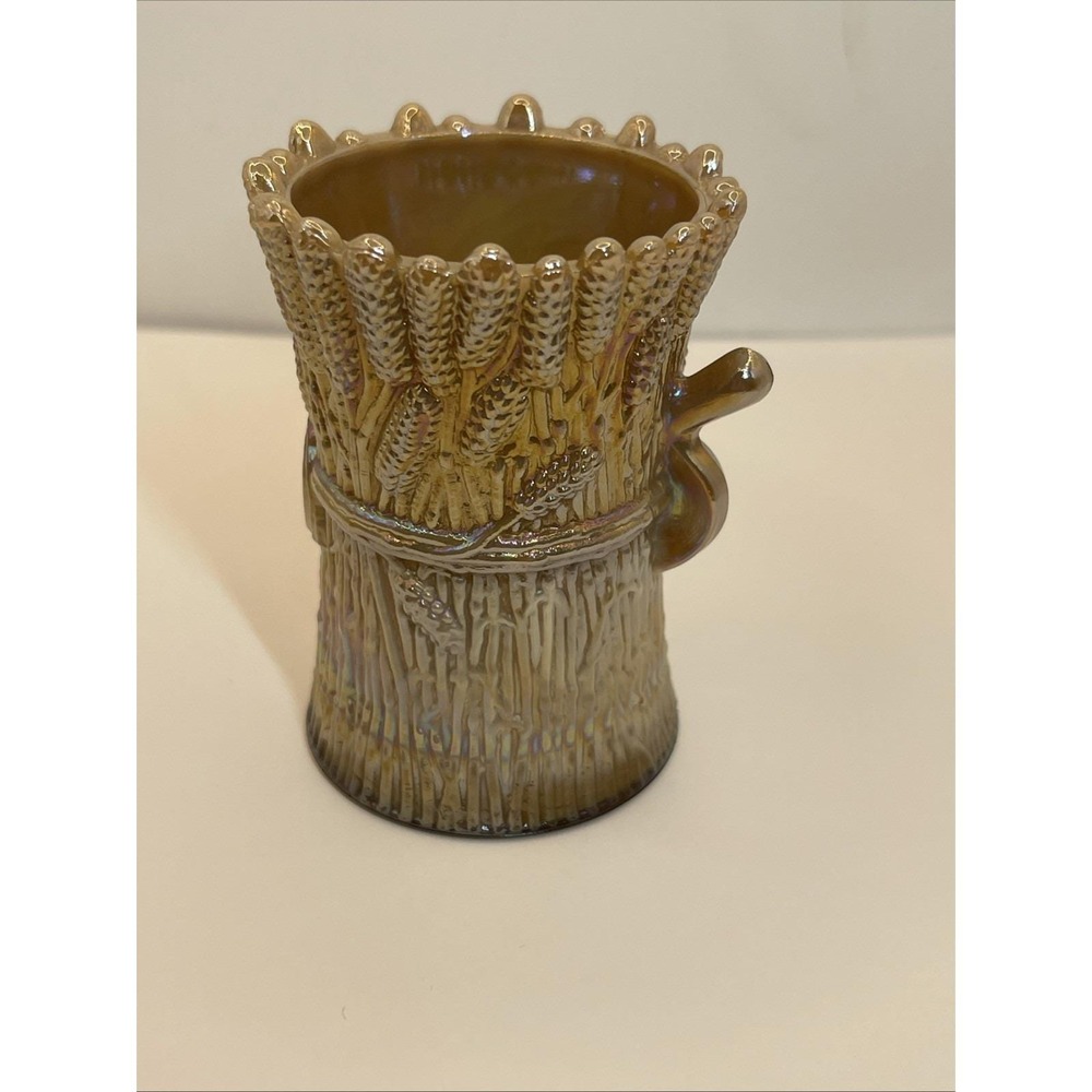 1974 St Clair Bob And Mauve Tan Slag Toothpick Holder Wheat Stalk Iridescent